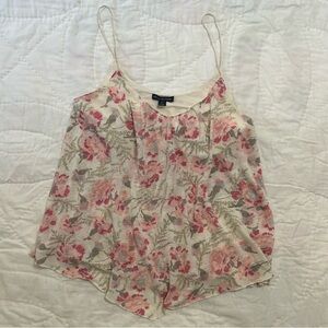 American Eagle Cami Women’s S Spaghetti Strap Cream Pink Floral Built In Bra
